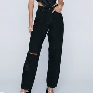petite organic distressed straight leg jeans